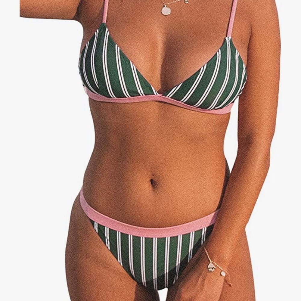 CUPSHE Women's Green Pink Two Piece Bikini Set